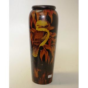 Large Kookaburra Australian pokerwork vase with original…