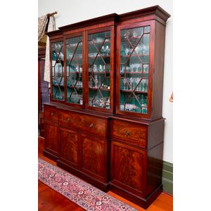 George III flame mahogany breakfront secretaire bookcase, late&hellip;