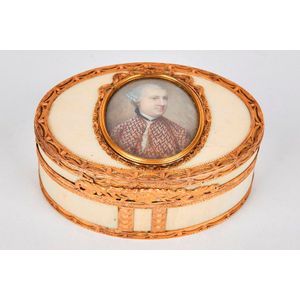 Gold mounted ivory snuff box with portrait miniature of a…
