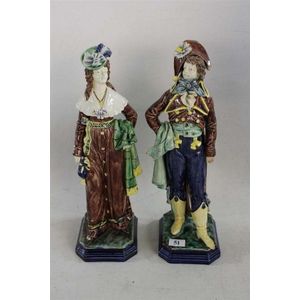A pair of Hugo Lonitz Majolica ceramic figures, Germany, c.&hellip;