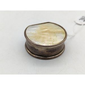 English sterling silver pill box, mother of pearl lid and base…
