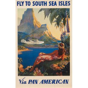 Pan American Airways Travel Poster, fly to the South Seas…