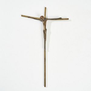 An abstract West German bronze and brass Jesus on a cross,…