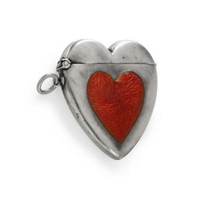 Novelty sterling silver & enamel heart form vesta case,…