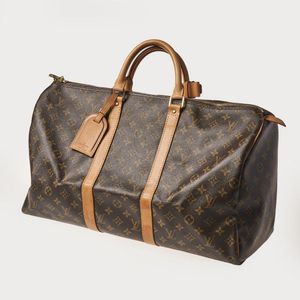 Keepall Louis Vuitton LV Keep All 50CM TRAVEL BAG Beige Cotton ref