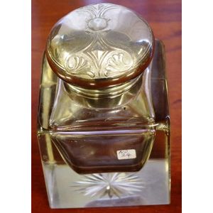Large Art Nouveau silver plated top inkwell with a cut glass…