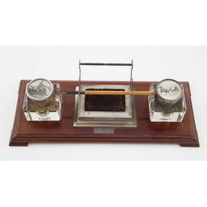 Victorian standish mahogany platform holding white metal pen…