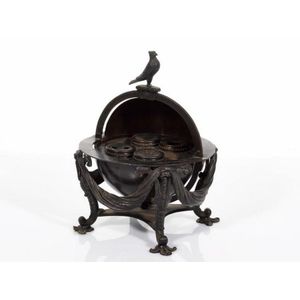 Bronze globe inkstand, 19th century, surmounted by an eagle,…