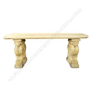 A classical Church Stone garden bench, the rectangular top upon…