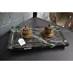 Antique French two bottle bronze ink stand, with marble base,…