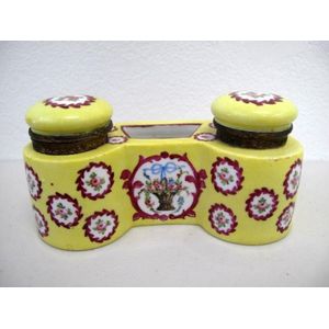 Sevres yellow porcelain gilt metal inkstand measures 14.5 cm