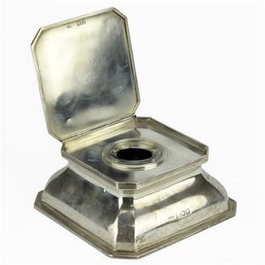 English hallmarked sterling silver Victorian Inkstand of casket…