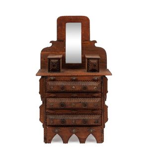 An antique Australian tramp art Duchess chest, cigar box cedar…