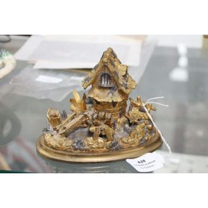 Novelty antique bronze inkwell in the form of a water mill,…