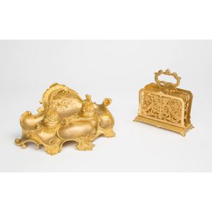 A Louis XV style gilt bronze inkwell and letter stand, circa…