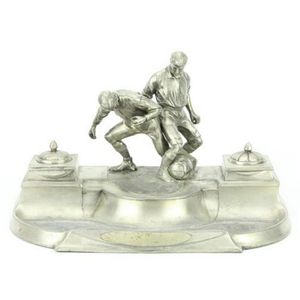 German pewter football inkwell featuring mounted two figures,…