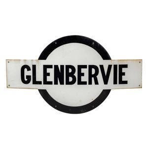 'Glenbervie' vintage train platform enamel sign, 81 cm x 142 cm