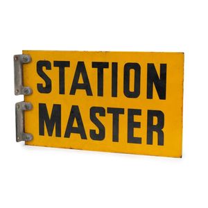 'Station Master' vintage yellow and black railway sign, 20th…