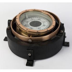 A ship's compass in gimbaled brass mount, 44 cm diameter overall