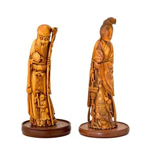 Two stained ivory figures, 19th/20th century, one depicting&hellip;