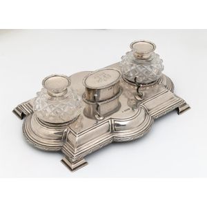 A George V sterling silver ink stand, James Deakin & Sons,…