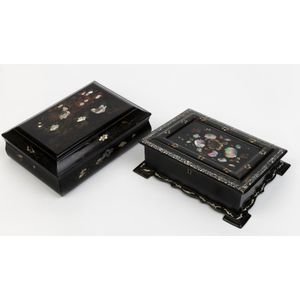 A Victorian mother-of-pearl inlaid papier mache writing slope…
