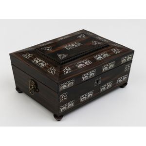 A mother-of-pearl inlaid coromandel box, circa 1835, of casket…