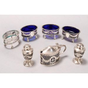 Edwardian sterling silver seven piece cruet set, hallmarked…