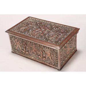 Unusual Japanese copper jewellery box, of rectangular form with…