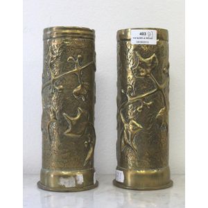 Brass Trench Art Vases with Leafy Embossing (Pair) - Trench Art ...