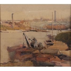 Untitled, harbour 1940 watercolour signed and dated lower left…