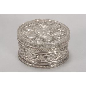 Indian silver box and cover, of circular form, embossed with…