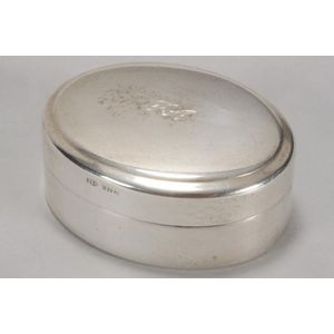 Italian silver pill box and cover, marked 800, of oval form,…