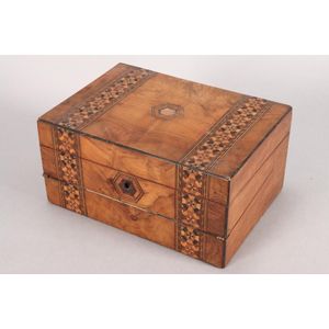 English Wooden Writing Slope with Inlay and Blue Fabric - Boxes ...