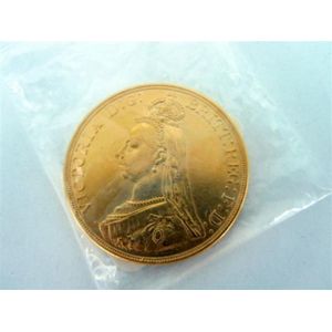 A rare Queen Victoria 1887 five pound British gold coin; 22ct…