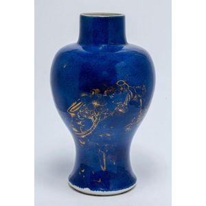 A Chinese gilt decorated Powder-Blue-Ground vase, Meiping, Qing&hellip;