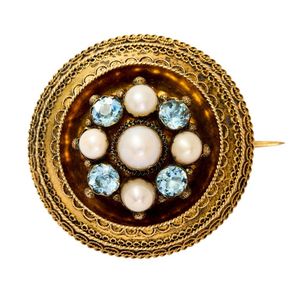 Victorian Rolled Gold Turquoise and Pearl deals Bar Brooch