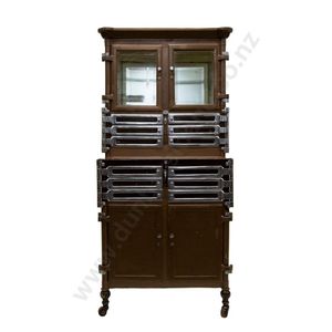 Circa 1910 American all metal Dentist cabinet, top glass…