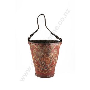 Victorian leather fire bucket, all studded with painted British…
