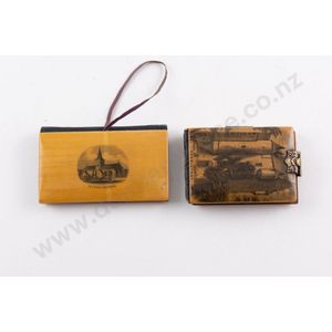 Victorian mauchline ware needle case & notebook, 7.5 cm & 6.5…