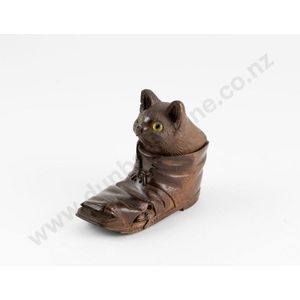 Victorian treen inkwell, in the form of kitten in a boot, with…