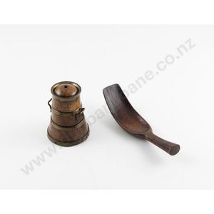 Victorian treen cheese scoop & brass bound container, 15 cm&hellip;