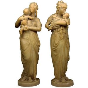 Alabaster 'Awake' & 'Asleep' figures depicting a mother in two…