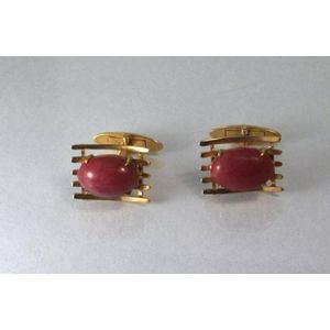 Boutons De Manchette Anciens En Or 18K Et Corail - Cufflinks Vintage - Occasion