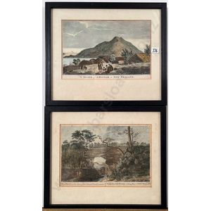 Pair of copper plate hand coloured engravings, the inside of a…