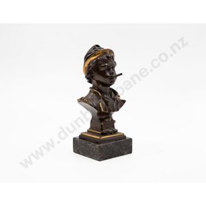 French bronzed gilt metal bust of young boy smoking, square…
