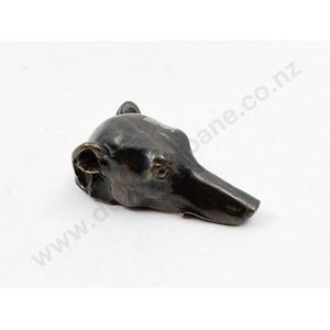 Victorian bronze hollow cast whippet dog head, 11 cm length