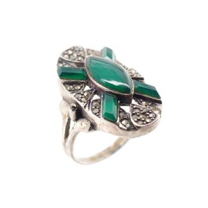 Bague Art Déco En Argent 925 Sertie Chrysoprase Verte Taille 54 - Occasion France