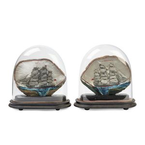 The Orontes, a pair of folk art painted pearl shells in glass…