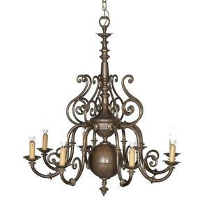A Dutch eight branch bronze chandelier, 19th century, the…